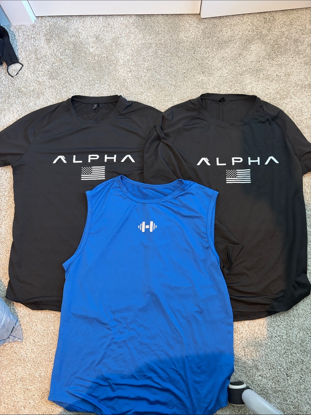 ALPHA Black Logo Athletic Tee + Blue Sleeveless Tank